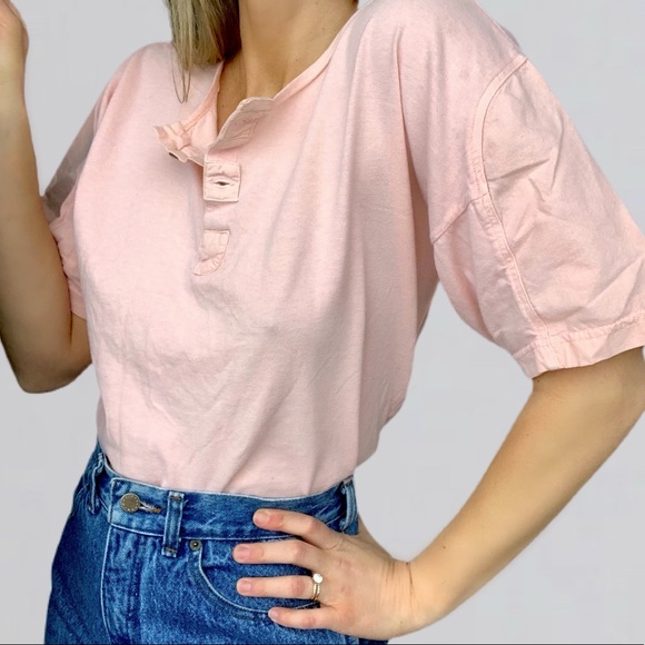 Vintage Tops - 💙5/$30 Vintage Henley Top Cotton Blush Pink SS M